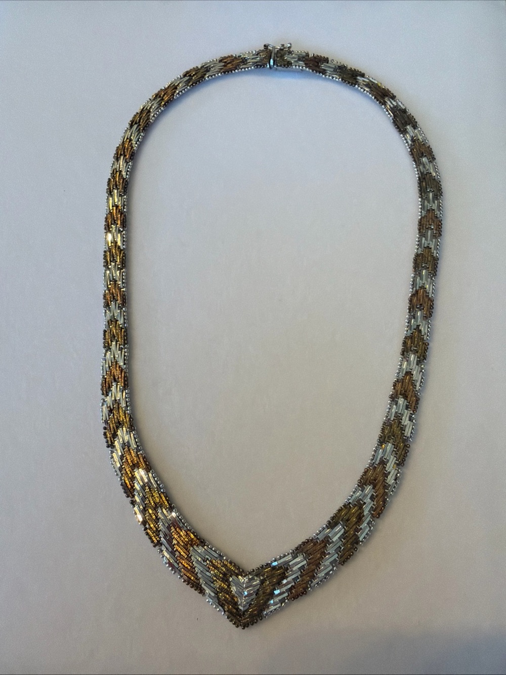 Two Tone Chevron V-shape collar necklace woven mesh .925 Silver